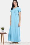 Zivame Pixel Play Knit Cotton Full Length Nightdress - Blue Radiance — thumbnail 3
